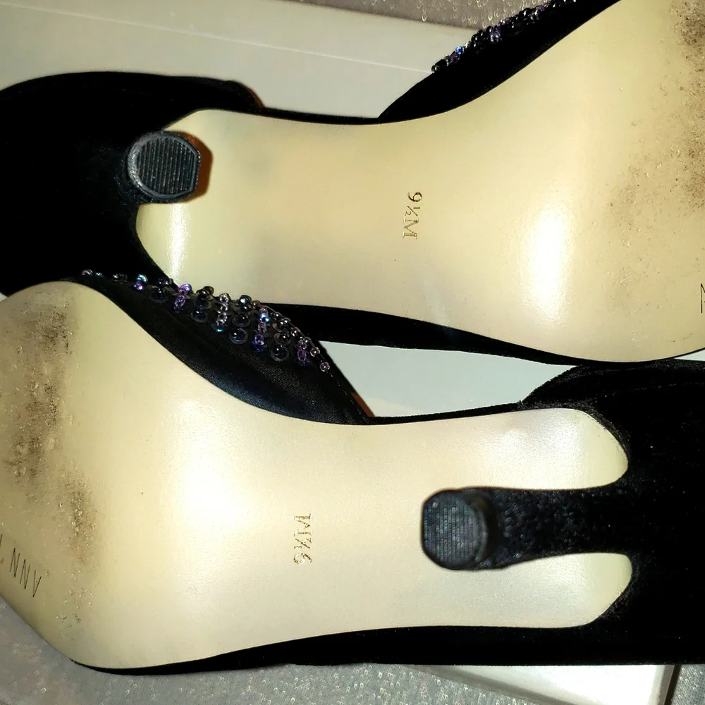 Ann Marino D'Orsay Embellished Stiletto Heel Velour Pump Shoe Party Special Sexy